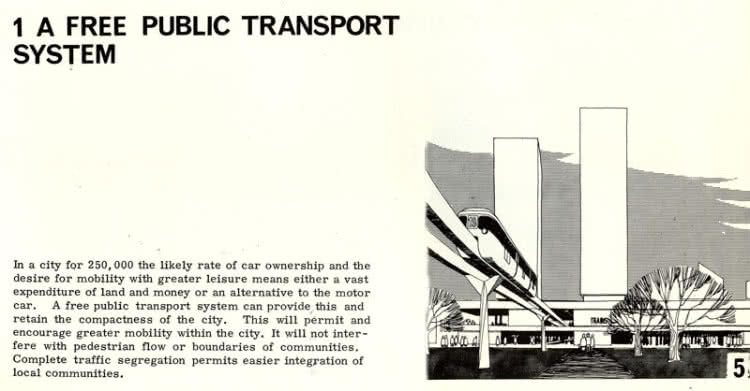 Free monorail rides proposed for Milton Keynes with a monorail picture.